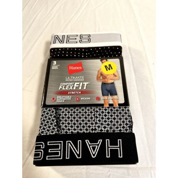 Hanes Ultimate Flex Fit Odor Control boxer Briefs Mens sz Medium 32-34 Black Wh - Picture 2 of 5